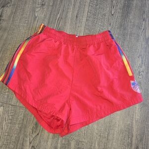 adidas Red Women's Athletic Shorts with Multicolor Stripes